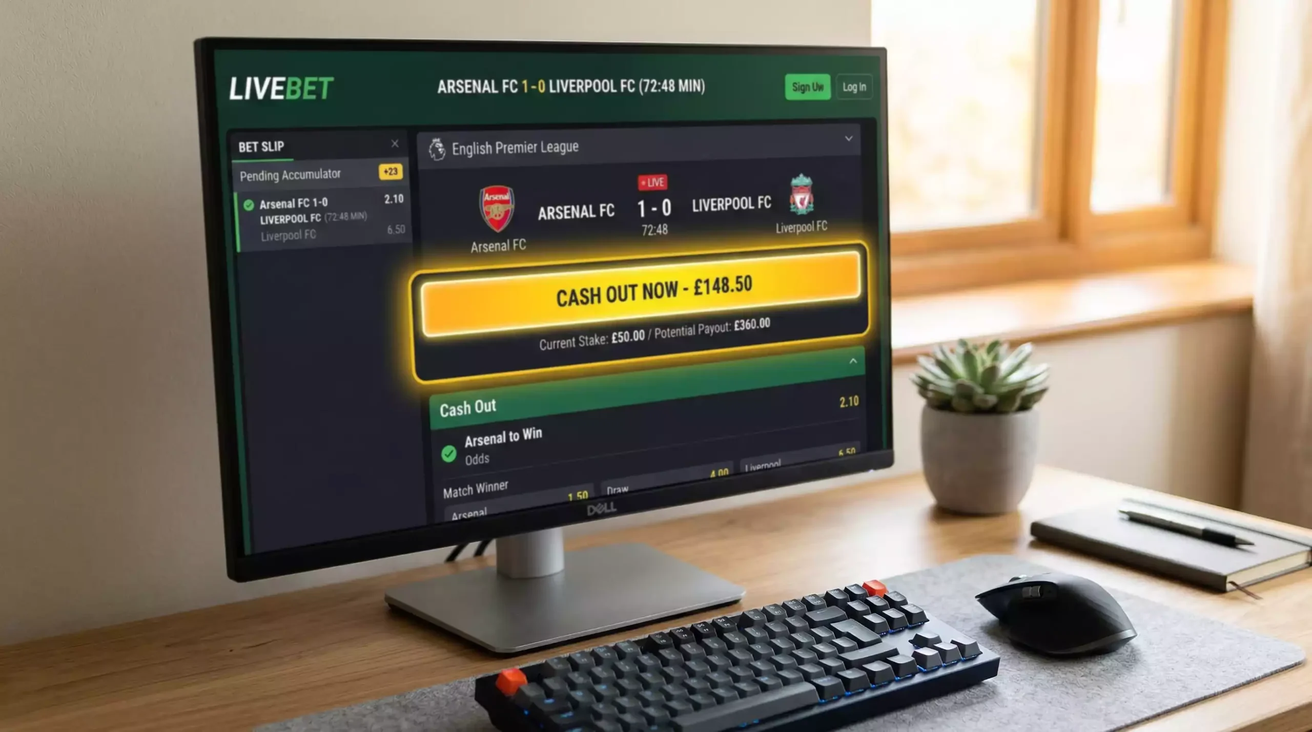 Interfaz de casa de apuestas mostrando opción de cash out durante partida