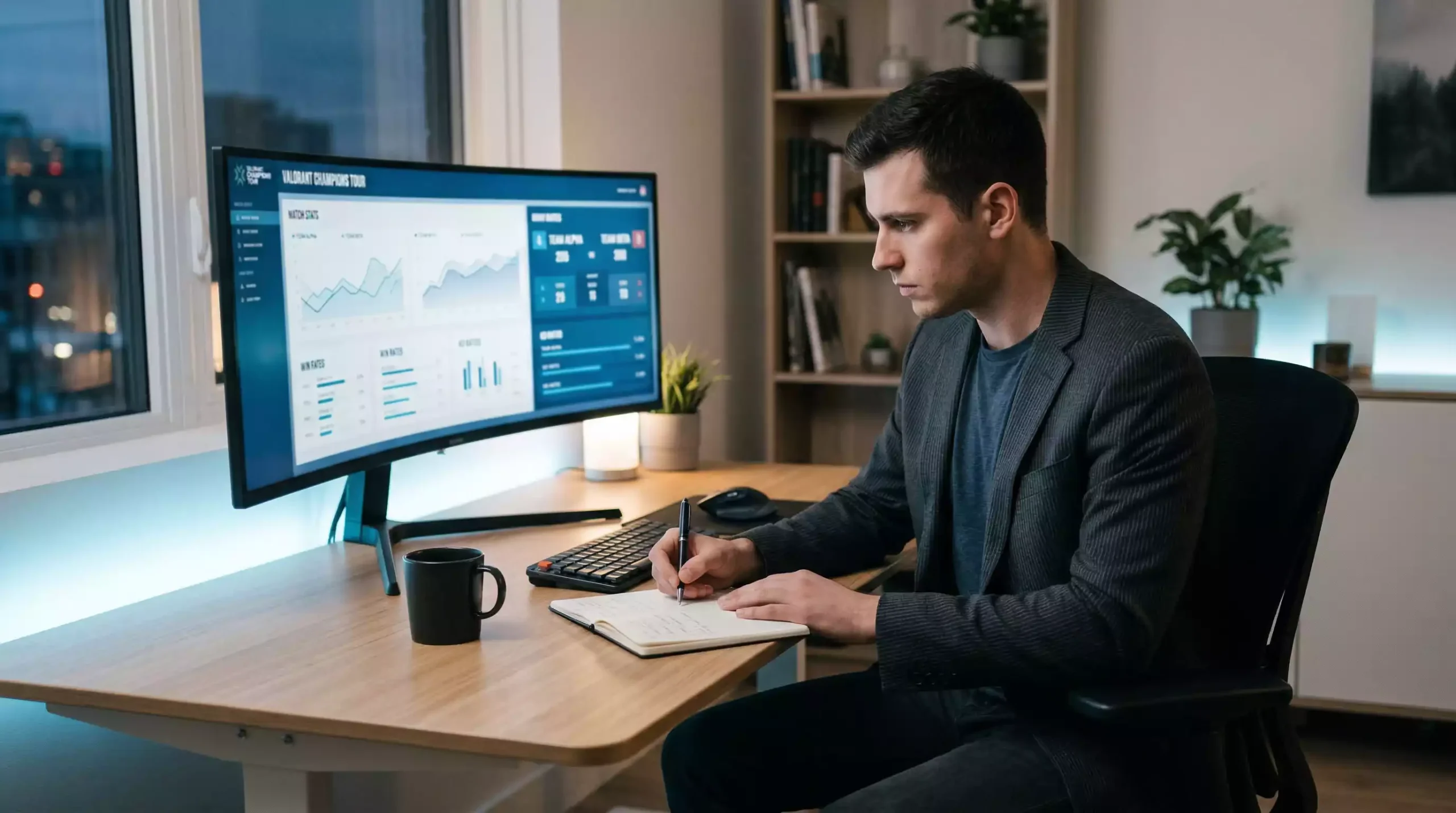 Persona analizando estadísticas de esports en pantalla de ordenador