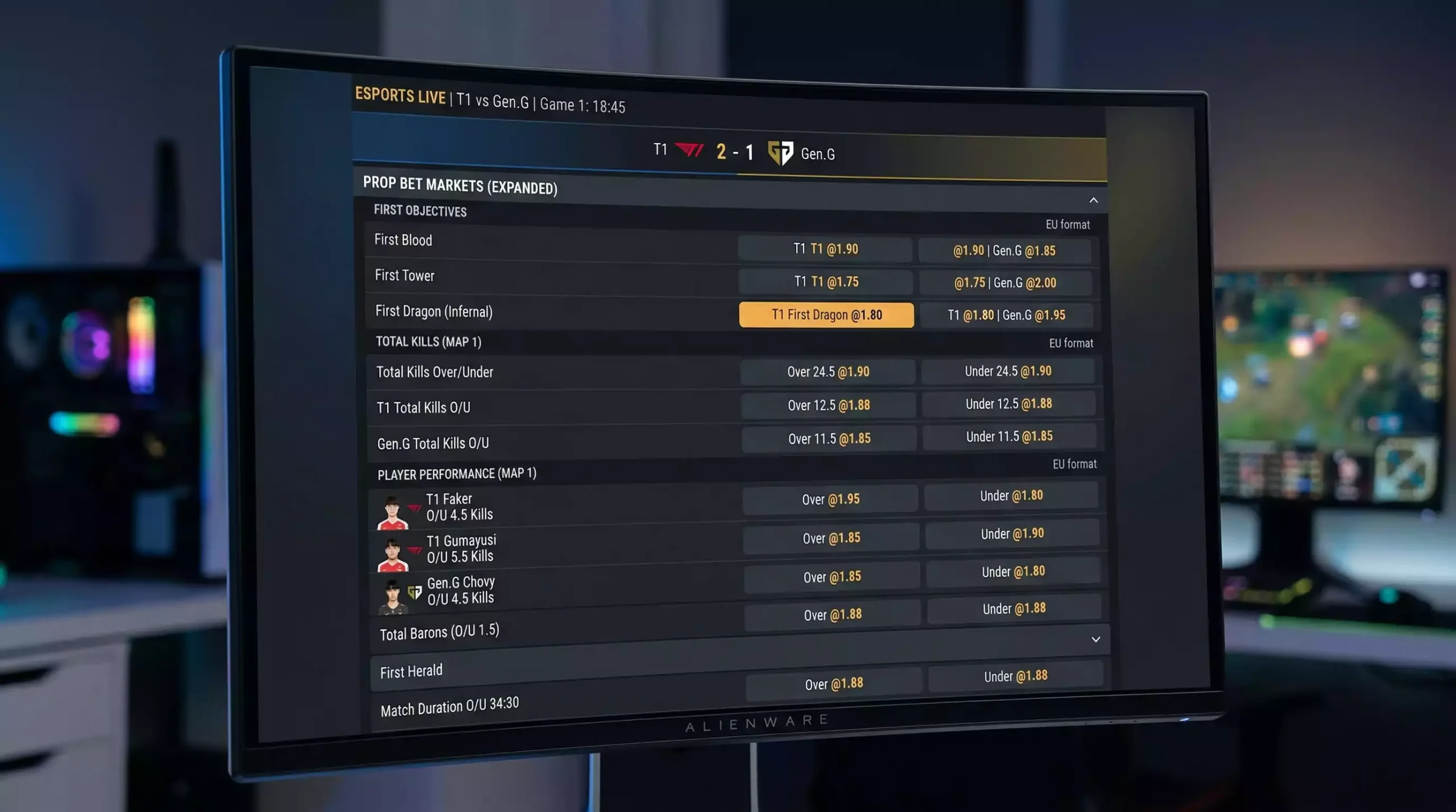 Lista de mercados de apuestas especiales para partida de esports