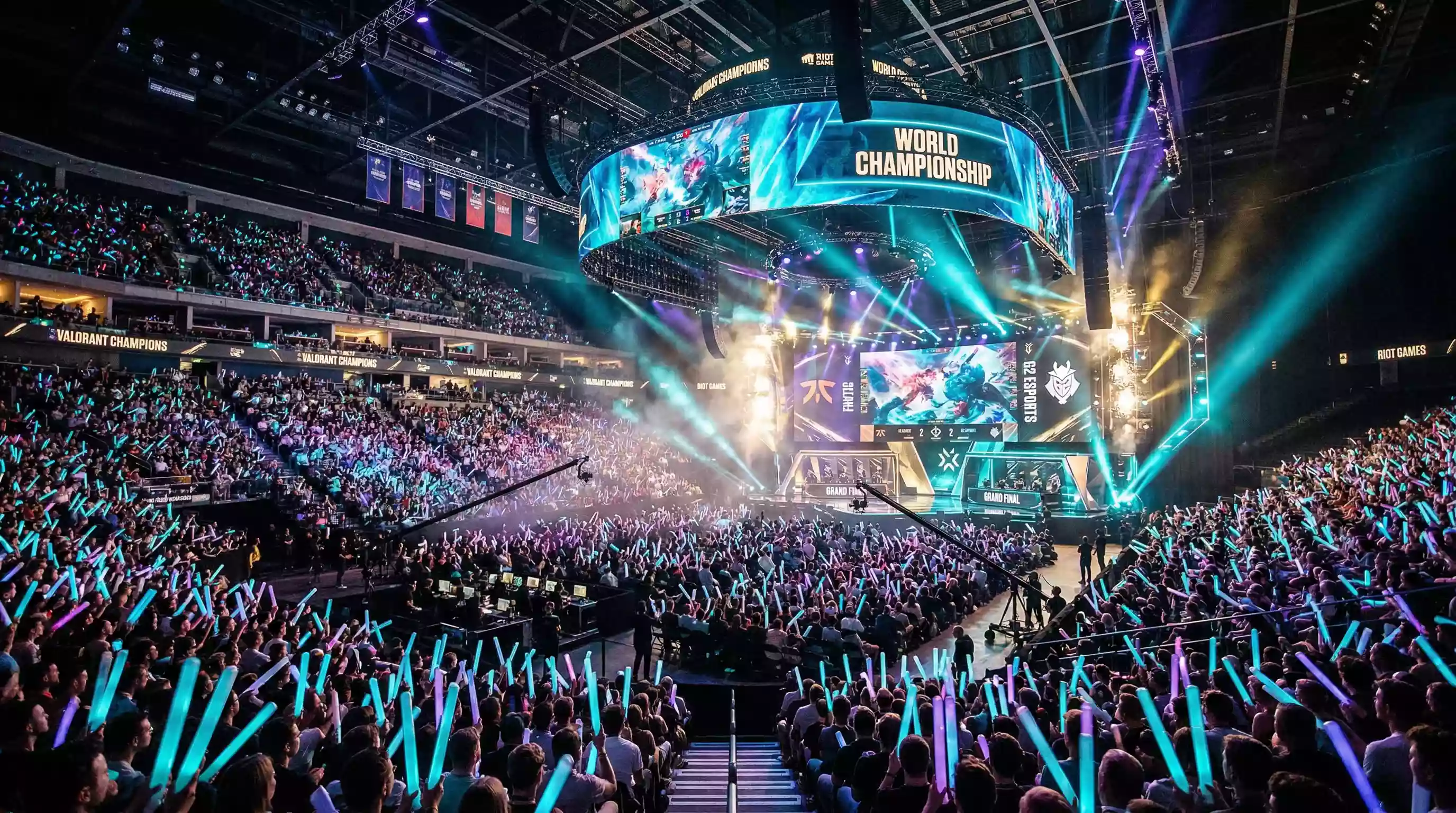 Escenario del campeonato mundial de League of Legends con audiencia